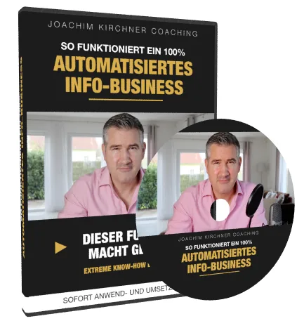 3D-Produktmockup eines Videokurses über automatisiertes Info-Business
