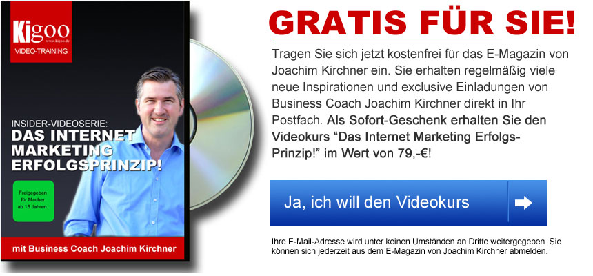 Werbebanner für E-Magazin und kostenlosen Videokurs zum Internet-Marketing