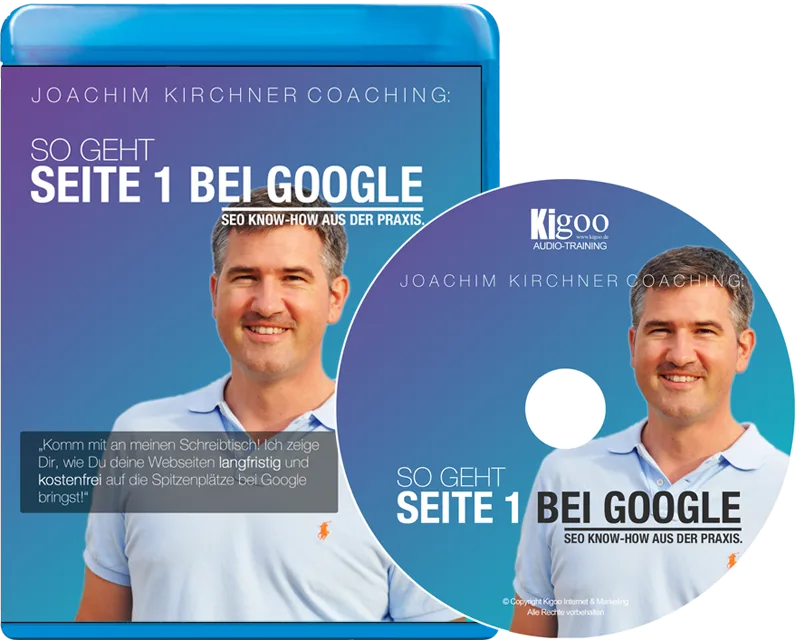 3D-Mockup eines Video-Kurses über SEO mit Blueray-Hülle und DVD