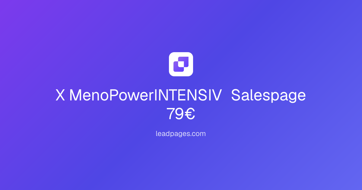 Hero-Banner MenoPower INTENSIV Salespage mit violettem Gradient und Produktlogo, Preis 79€