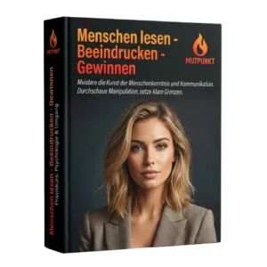 Produktbox Menschen lesen. Beeindrucken. Gewinnen mit Frauenportrait und Mutpunkt-Logo
