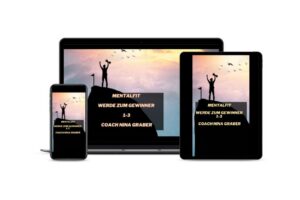 Mockup Mentalfit-Videokurs auf Smartphone, Tablet und Laptop mit Siegermotiv