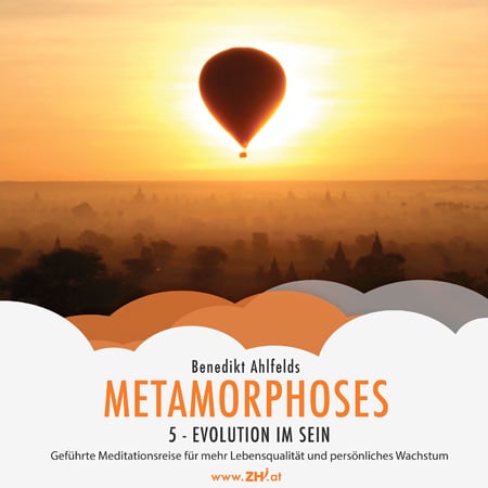 Metamorphoses Cover 5 – Evolution im Sein mit Heißluftballon bei Sonnenaufgang
