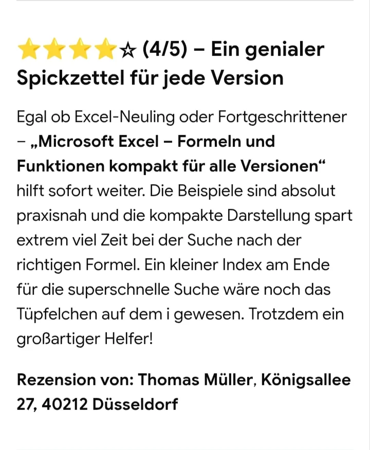 Vier-Sterne-Kundenbewertung: Ein genialer Spickzettel für jede Version, Rezension von Thomas Müller