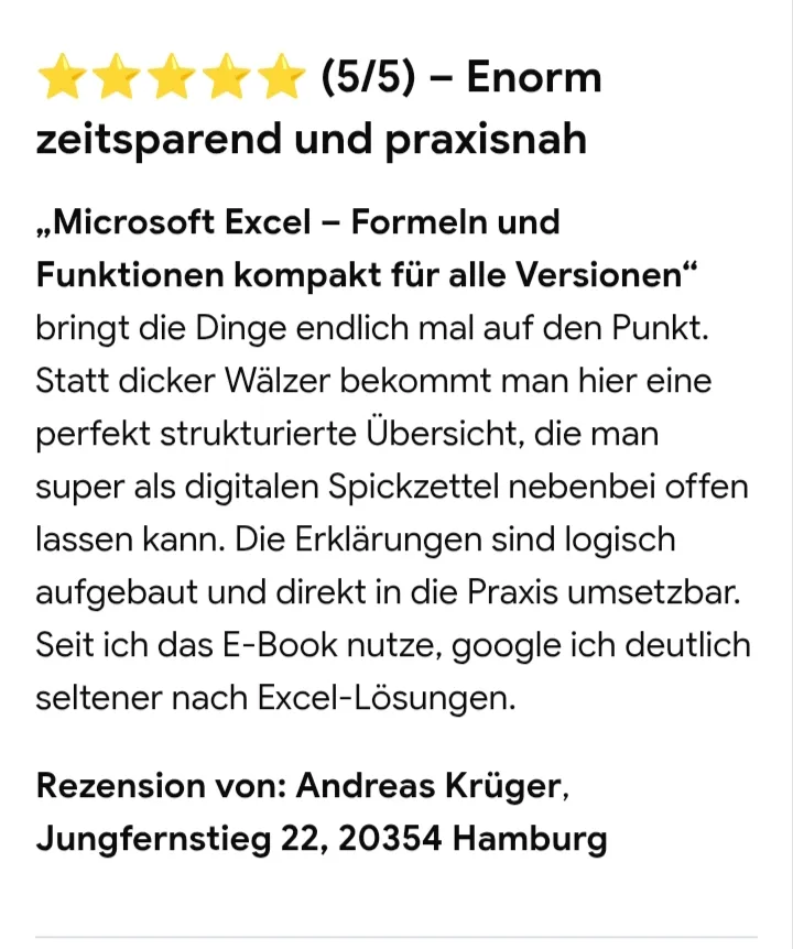 Fünf-Sterne-Kundenbewertung: Enorm zeitsparend und praxisnah, Rezension von Andreas Krüger