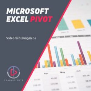 Kurs-Thumbnail Excel Pivot mit Balkendiagrammen und Trainstitute-Logo auf Farbverlauf-Hintergrund
