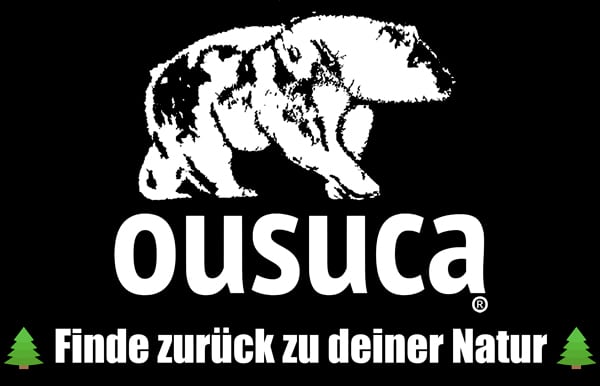 ousuca Logo mit Bär und Slogan Finde zurück zu deiner Natur