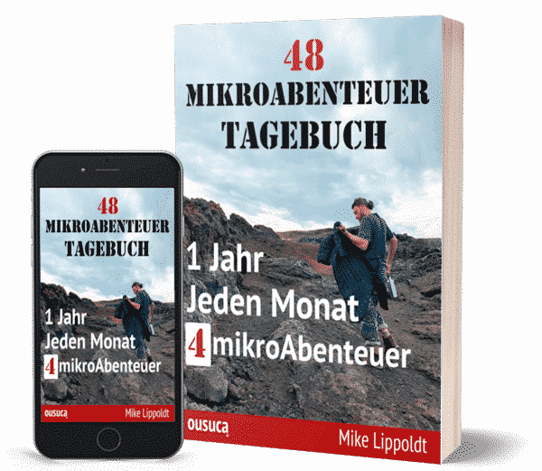 48 Mikroabenteuer Tagebuch Mockup mit Smartphone und Buch-Cover