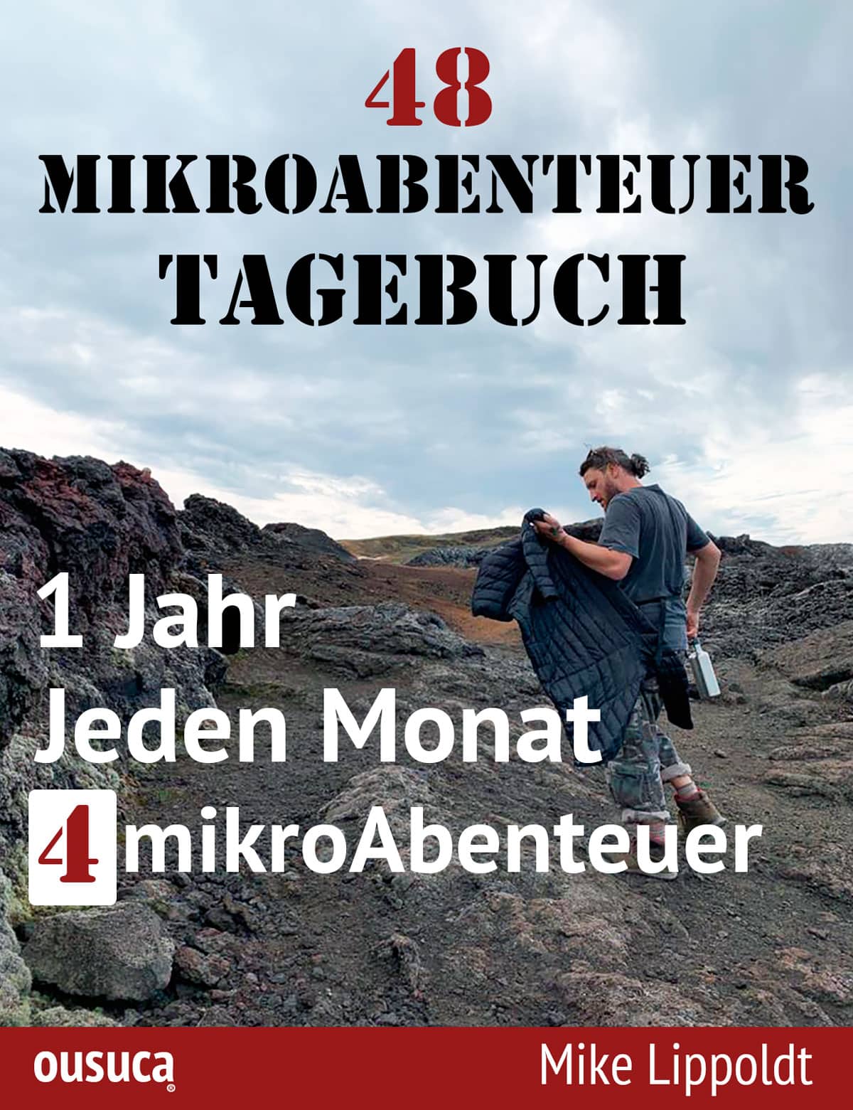 48 Mikroabenteuer Tagebuch Cover mit zwei Personen in Vulkanlandschaft