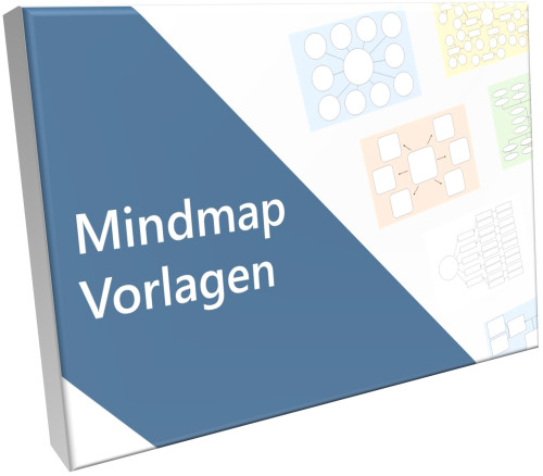 Mindmap – digitale Vorlagen zum Visualisieren von Projekt Vorlage 6 3D-Mockup einer Produktschachtel mit Mindmap-Vorlagen und diagonalem Design