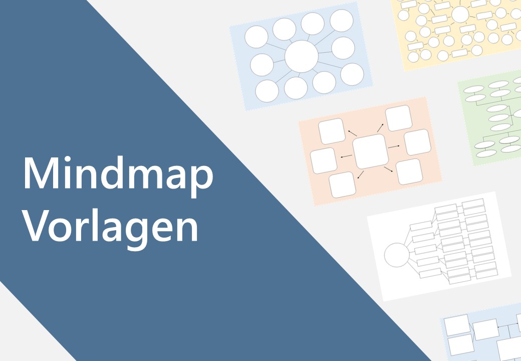 Mindmap – digitale Vorlagen zum Visualisieren von Projekt Vorlage 1 Hero-Bild mit diagonalem Layout zeigt Mindmap-Vorlagen in verschiedenen Farben für GoodNotes