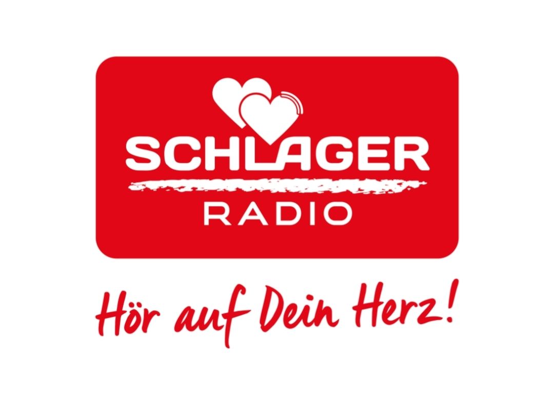 Schlager Radio Logo rot mit zwei Herzen und Handschrift