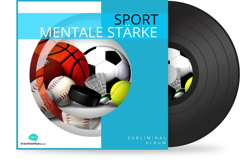 Vinyl-Album-Mockup Sport Mentale Stärke mit verschiedenen Sportgeräten und Bällen
