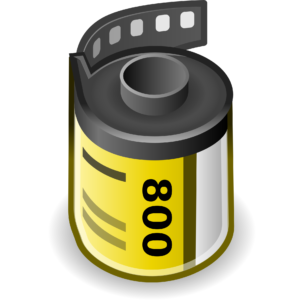 Filmrolle Icon in Gelb mit Nummer 008 Symbol