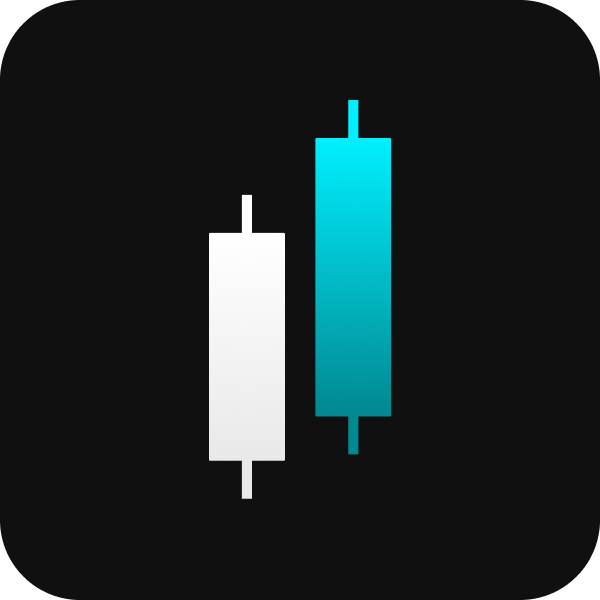 Momentum Flow Strategie – Trading-Videokurs von Marco Reis 3 Schwarz-weißes Kerzen-Icon mit weißer und türkiser Kerze auf schwarzem Hintergrund, Trading-Symbol