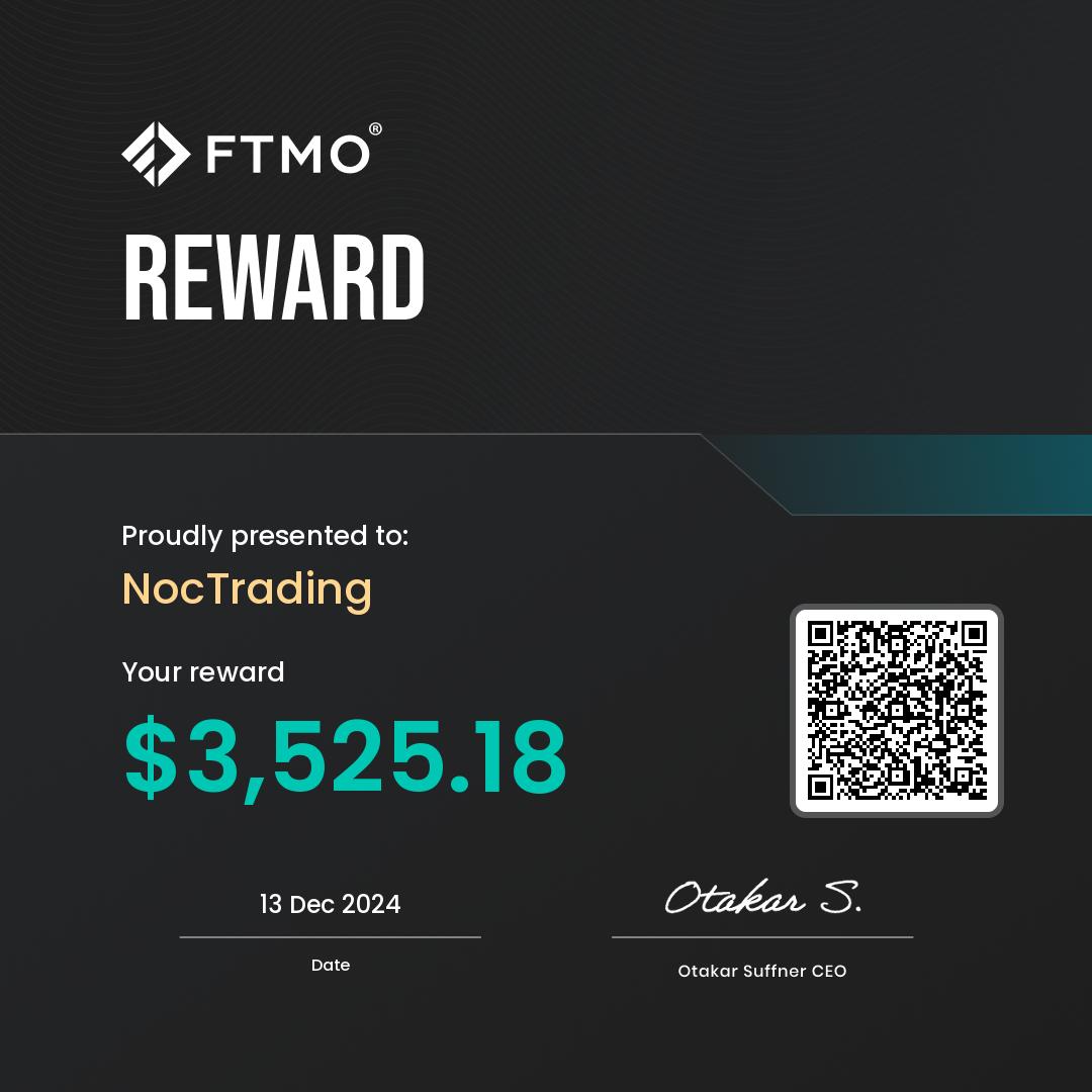 Momentum Flow Strategie – Trading-Videokurs von Marco Reis 13 FTMO Reward Certificate für NocTrading mit Auszahlung von $3,525.18 vom 13. Dezember 2024