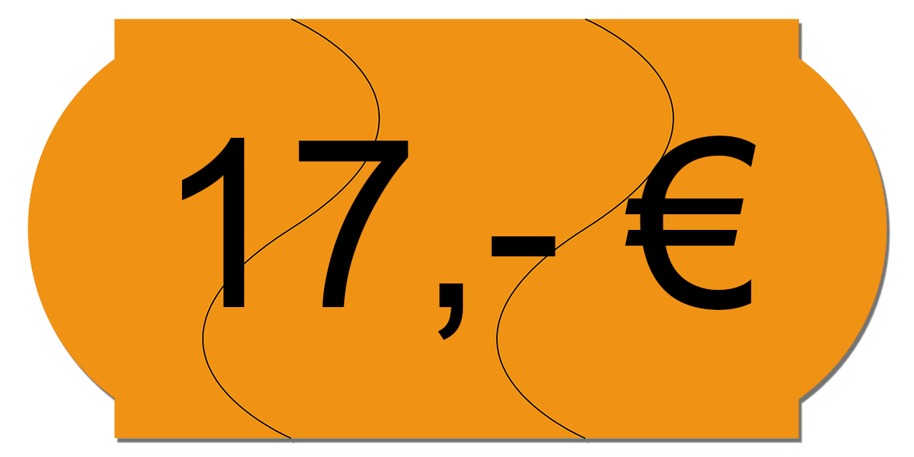Money-Mastercode – Videokurs zu Geld-Mindset von Stefanie Schädel 7 Preisschild in Orange mit schwarzer Schrift zeigt 17,00 €