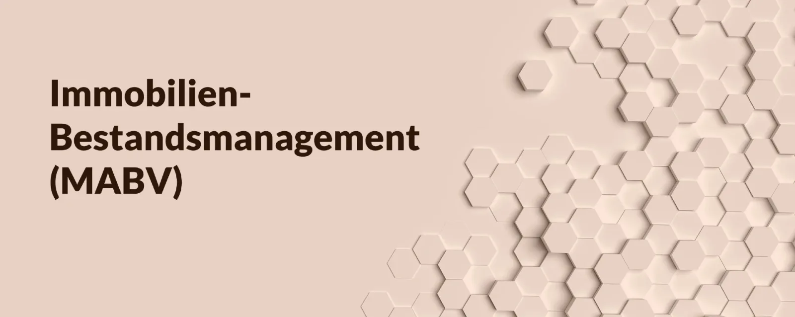 Kurs-Banner Immobilien-Bestandsmanagement MABV mit Text auf beigem Hintergrund und Hexagon-Dekoration