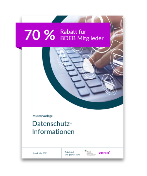 Mustervorlage Maklervollmacht – Vertragsdokument für Energiemakler 5 Cover Datenschutz-Informationen mit 70% Rabatt-Banner und Tastatur-Symbol