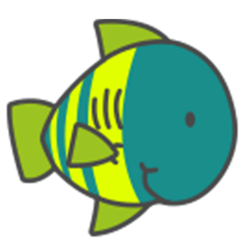 Logo eines stilisierten Fisches in Grün und Blau - Maskottchen des Kurses