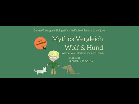 Videostandbild des Online-Vortrags Mythos Vergleich Wolf & Hund mit Datumsangabe