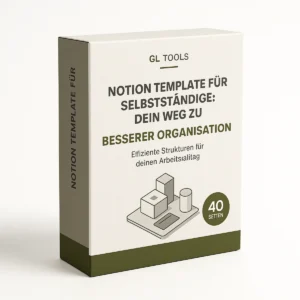 Produktbox des Notion Templates für Selbstständige von GL Tools mit grünem Farbschema