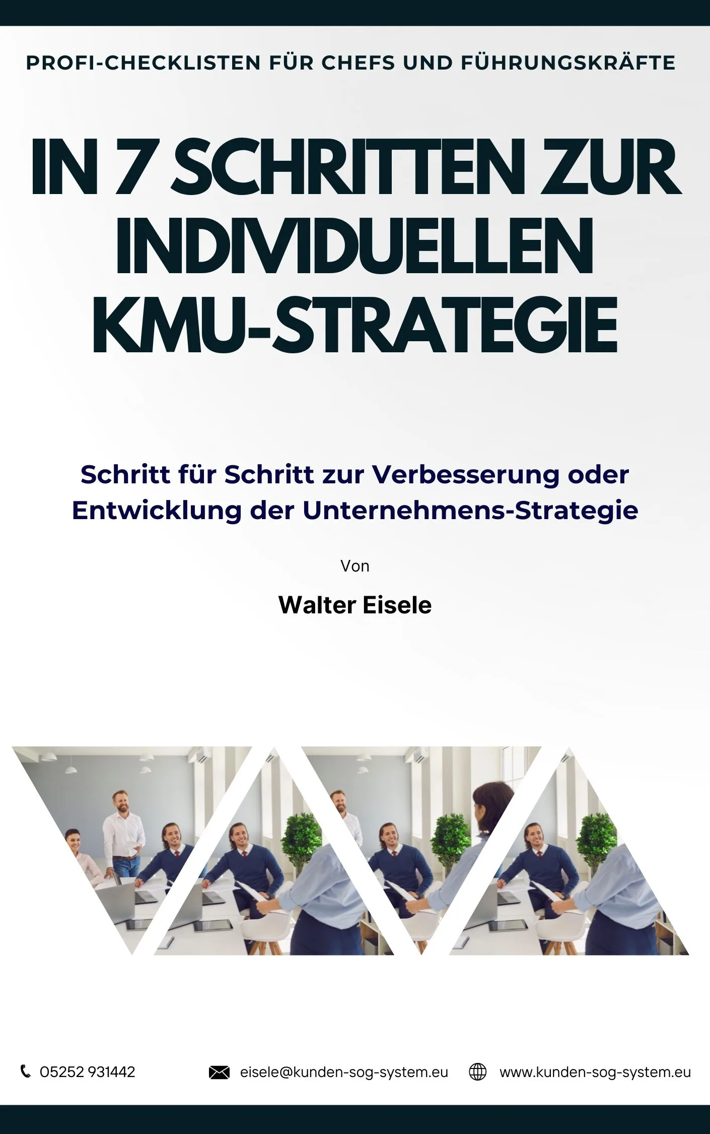 E-Book-Cover mit Titel 7 Schritte zur individuellen KMU-Strategie und Team-Fotos