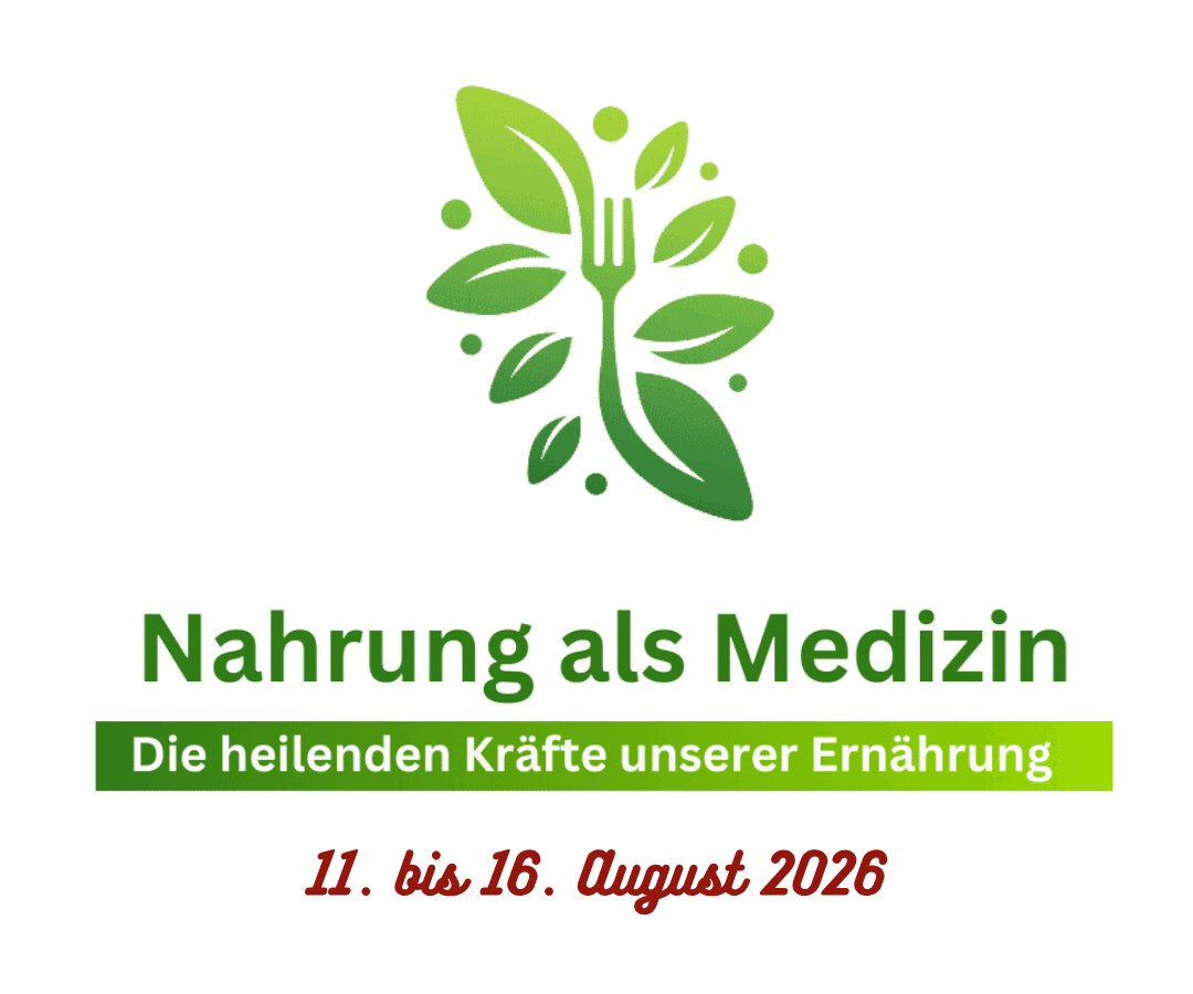 Hero-Banner Nahrung als Medizin Kongress vertikal mit Blatt-Gabel-Logo und Datum 11. bis 16. August 2026