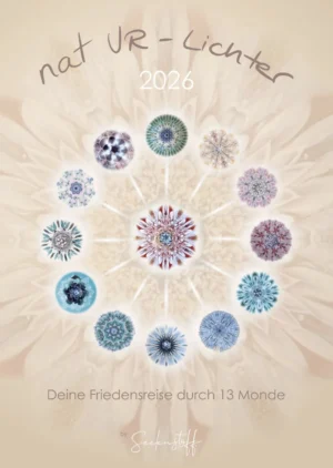 Cover natUR-Lichter Friedensreise 2026 mit Mandala-Blüten in Kreis und 13 Monden