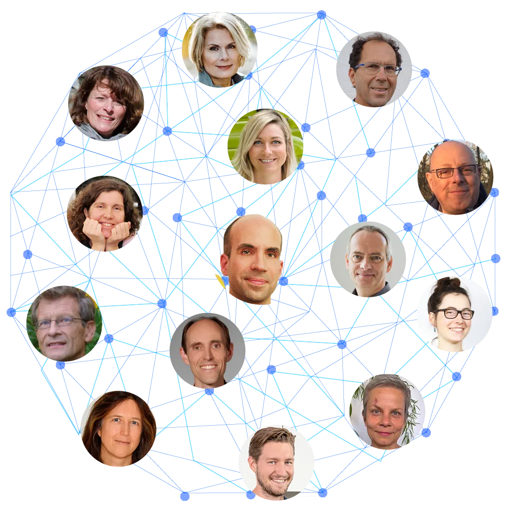 Netzwerk-Grafik mit Profilfotos von über 28 Experten des NaturApotheke Kongresses