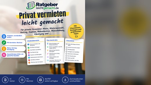 Grafik zu Privatvermietung mit Ratgeber-Mockup und Checkliste
