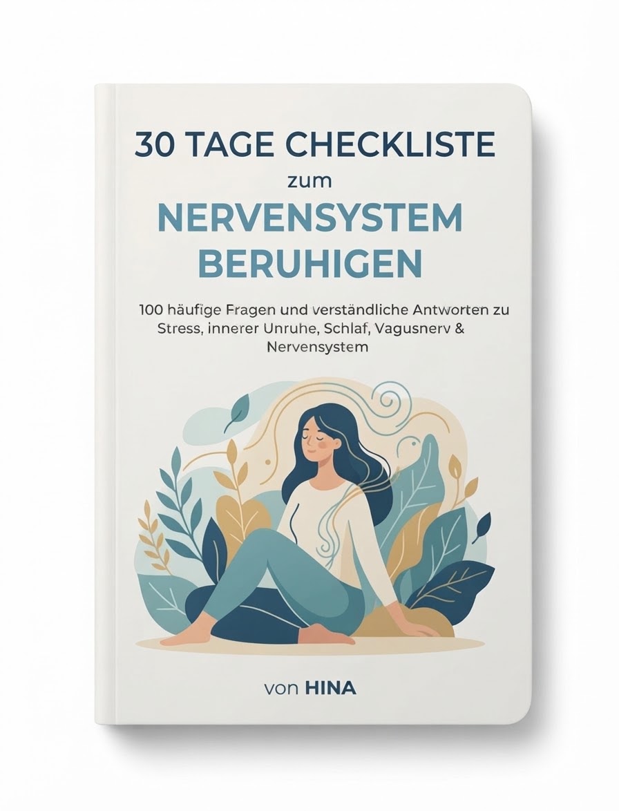 30 Tage Checkliste zum Nervensystem beruhigen mit meditierender Frau-Illustration