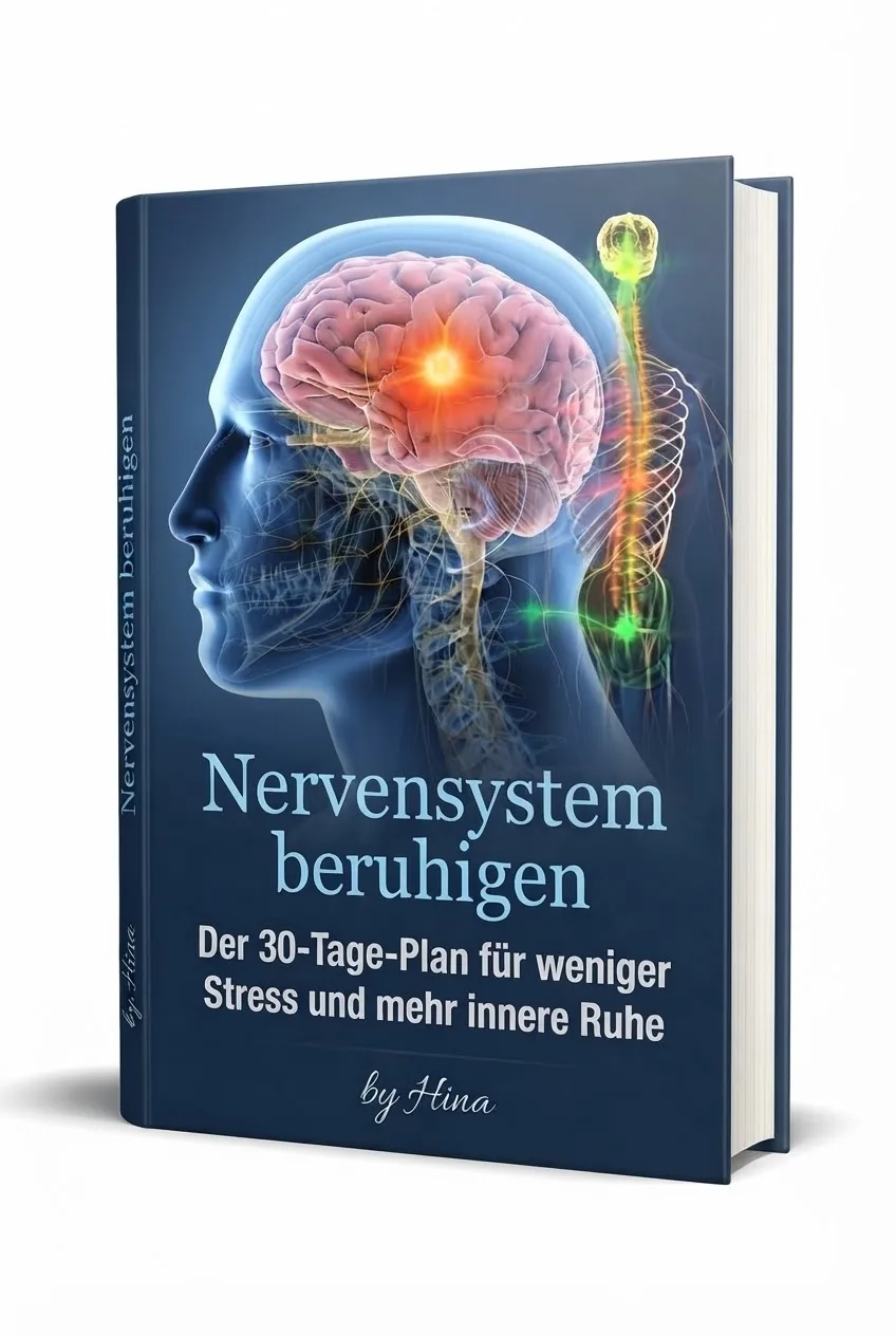 3D Mockup E-Book Nervensystem beruhigen mit Kopf-Illustration und Nervensystem-Grafik