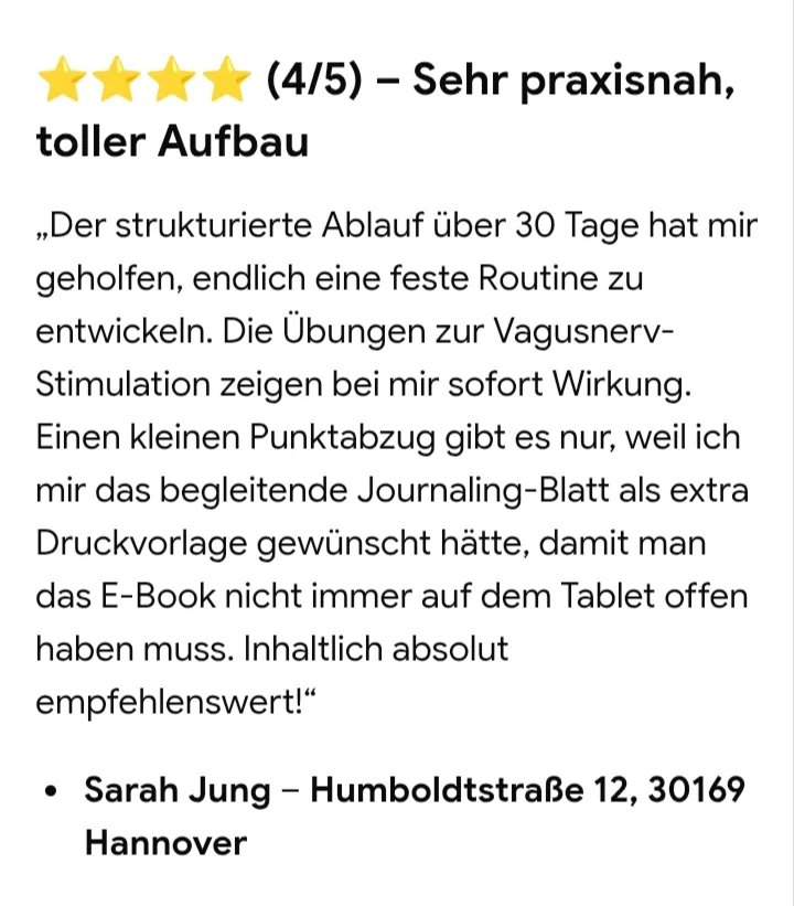 Kundenstimme 4 Sterne Sarah Jung Hannover Nervensystem beruhigen