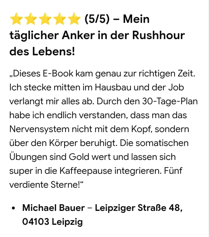 Kundenstimme 5 Sterne Michael Bauer Leipzig Nervensystem beruhigen