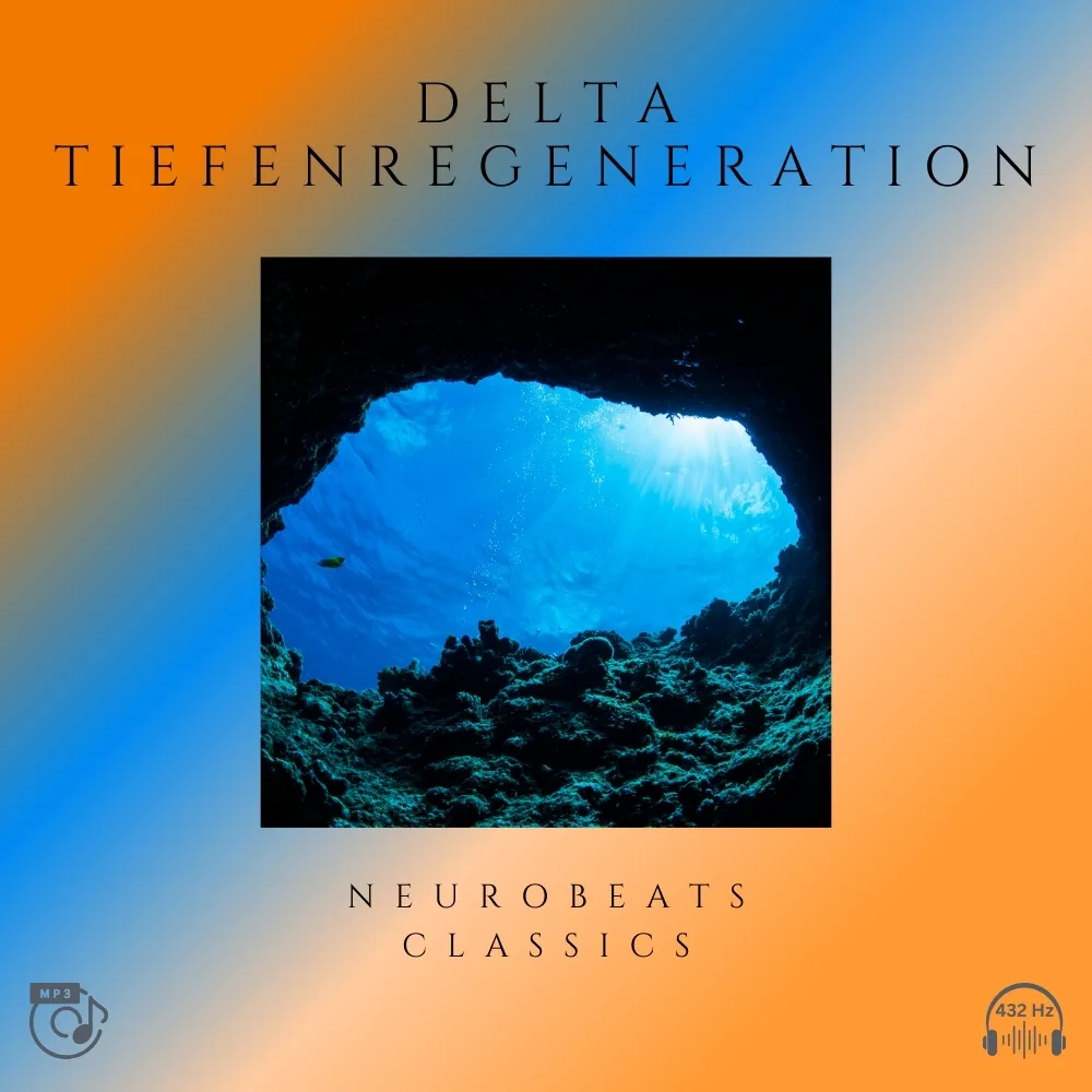 Delta Tiefenregeneration Cover mit blauer Meereshöhle, orange-blauer Farbverlauf, NeuroBeats Classics