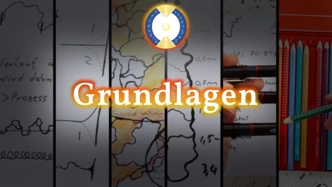 Videostandbild Grundlagen-Modul mit Schreibtisch, Notizbüchern und leuchtender Kompassrose