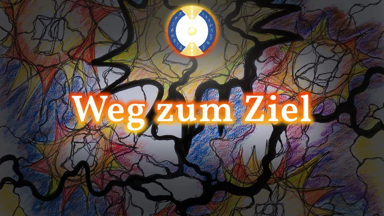 Videostandbild Weg zum Ziel mit buntem NeuroGraphik-Muster und Kompassrose