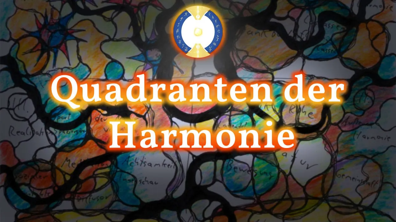 Videostandbild Quadranten der Harmonie mit farbigen NeuroGraphik-Zeichnungen und Kompassrose