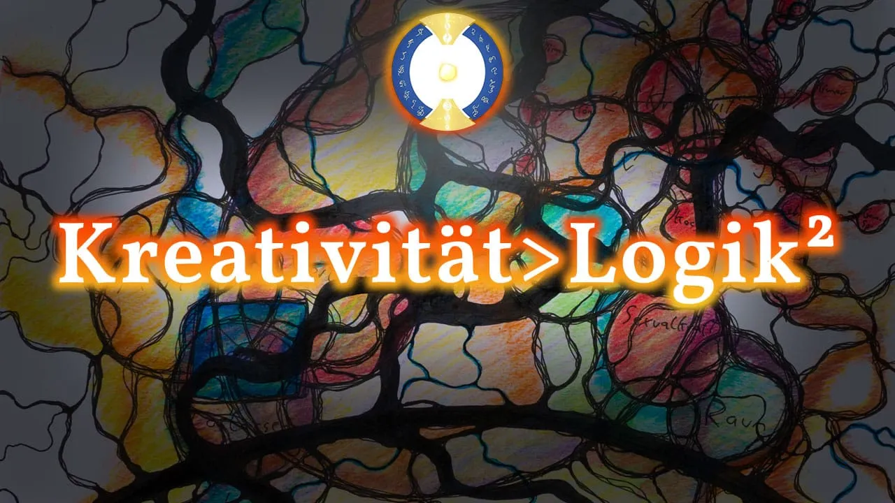Videostandbild Kreativität-Logik² mit mehrfarbigen NeuroGraphik-Strukturen und Kompassrose