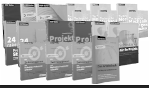 Mockup mehrerer Buchcover und Projektmanagement-Ratgeber von Annette Kunow in Graustufen