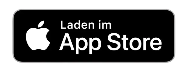 Apple App Store Download-Button mit weißem Apple-Logo auf schwarzem Hintergrund, Schriftzug Laden im App Store