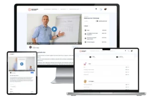 Nichtraucher-Challenge Produktbild zeigt Kursplattform auf Smartphone, Tablet und Laptop mit Video-Anleitung von Thomas Geige
