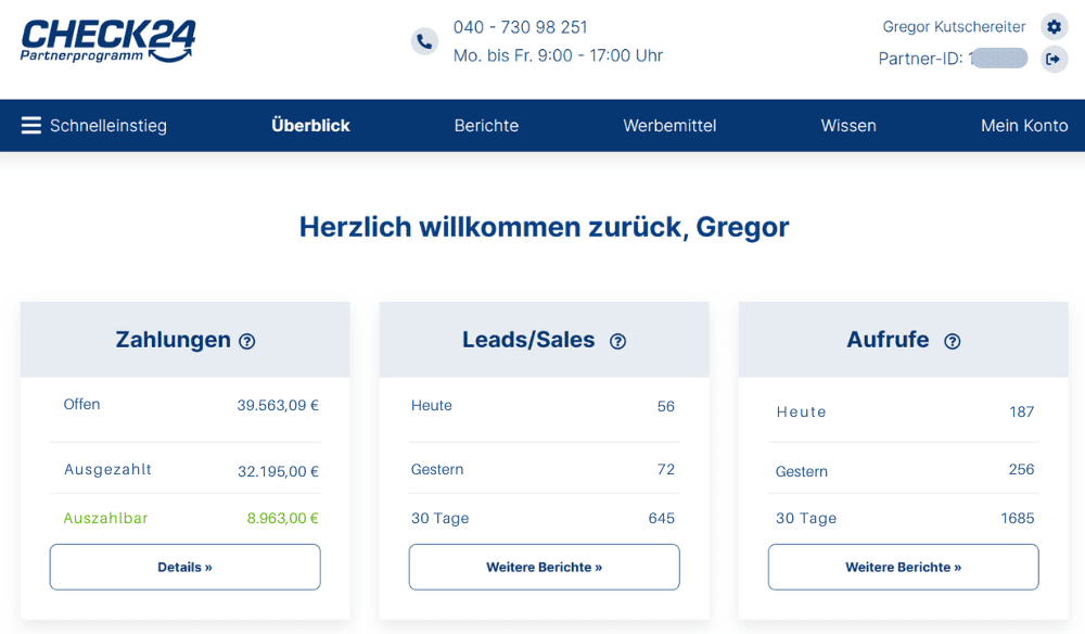 Check24 Einnahmen Nachweis