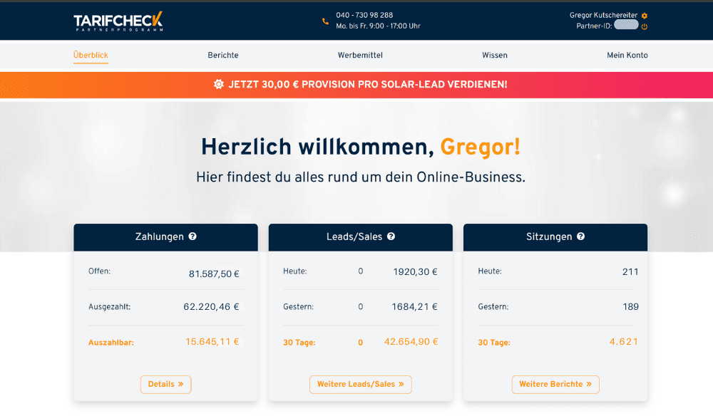 Tarifcheck24 Einnahmen Nachweis