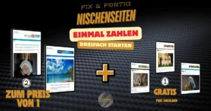 GreHei Solutions Nischenseiten 3er Bundle Produktmockup mit drei Kursen zum Aufbau von Nischenwebseiten