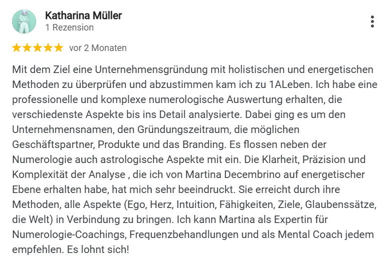 Fünf-Sterne-Kundenbewertung von Katharina Müller für numerologische Unternehmensanalyse