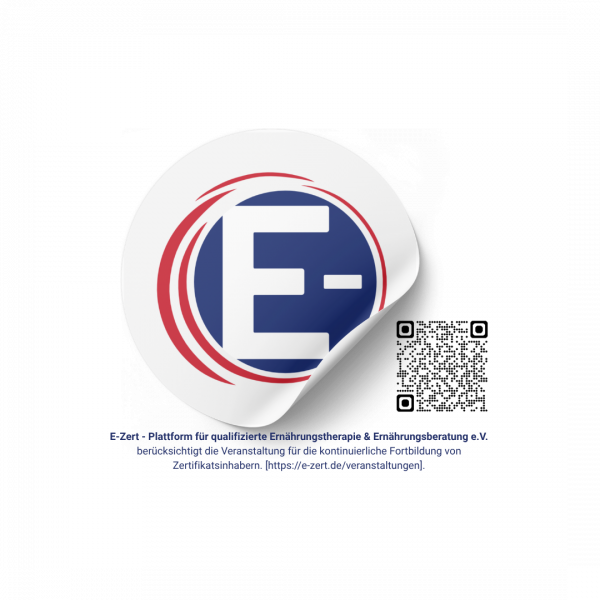 Offene Online-Supervisionsgruppe Oktober 2026 von Sonja Mannhardt 6 E-Zert Logo mit QR-Code, Plattform für qualifizierte Ernährungstherapie
