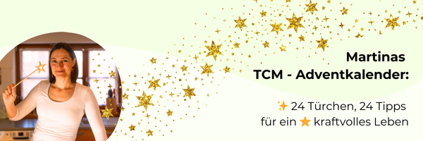 Martinas TCM-Adventskalender Banner mit Sternen und Text 24 Türchen 24 Tipps