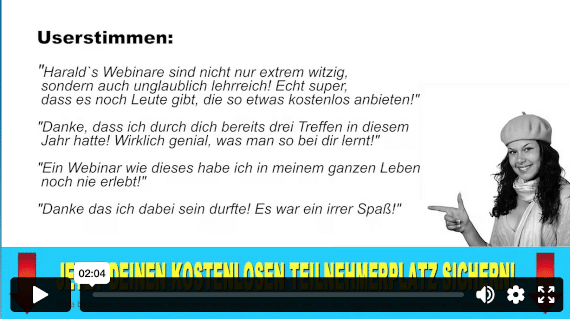 Videostandbild mit Kundenstimmen zum Online-Dating-Kurs, Frau mit Beret zeigt auf Testimonials